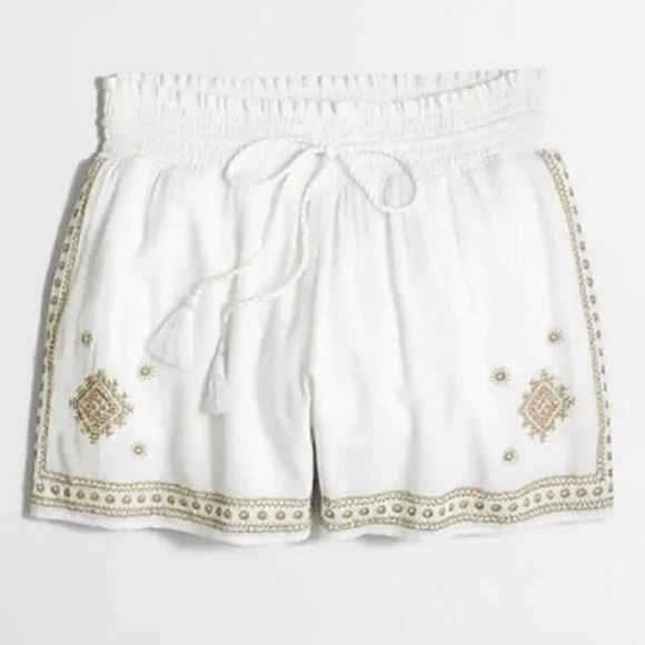 J. Crew Pants - J. Crew Gold Embroidered Mosaic Cotton Tie-Front Elastic Shorts Size 2